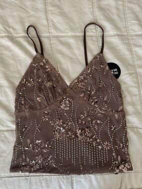 Studio 12 Y2K Beaded Brown Floral Sequin Camisole